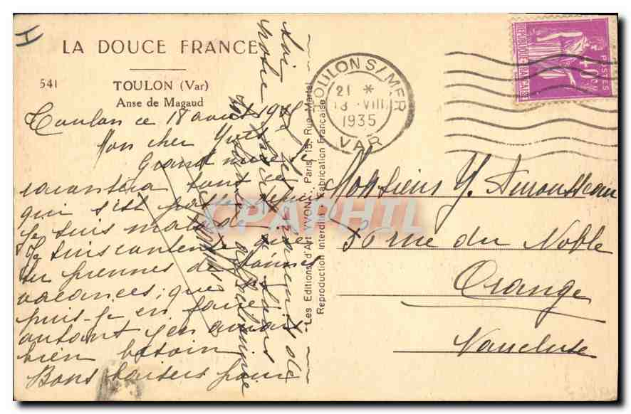 CPA Toulon Var Anse de Magaud  — Verso