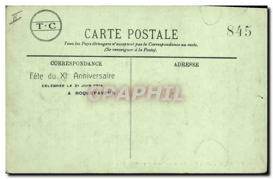 CPA Roquefavour Vue vers l'Hotel Arquier  — Rückseite