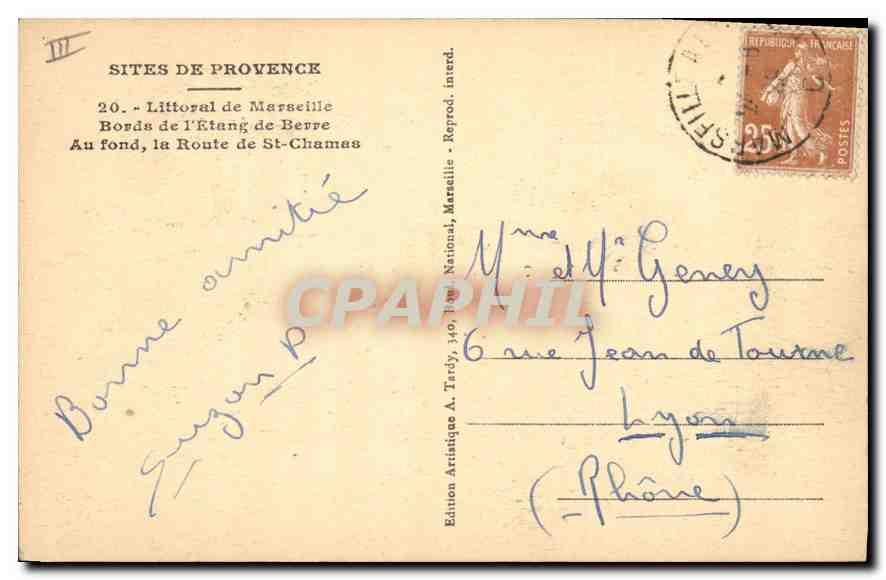 Bords de l'Étang de Berre — Littoral de Marseille — Édition Artistique A. Tardy — Rückseite