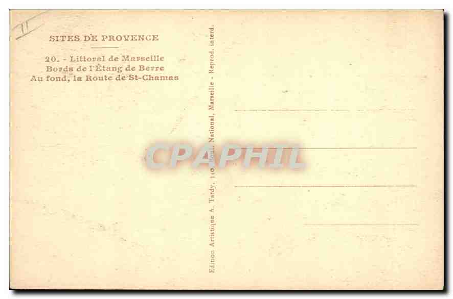 Bords de l'Étang de Berre — Littoral de Marseille — Édition Artistique A. Tardy — Rückseite