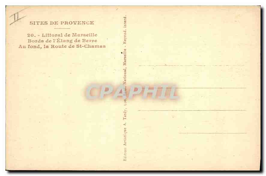 Bords de l'Étang de Berre — Littoral de Marseille — Édition Artistique A. Tardy — Rückseite