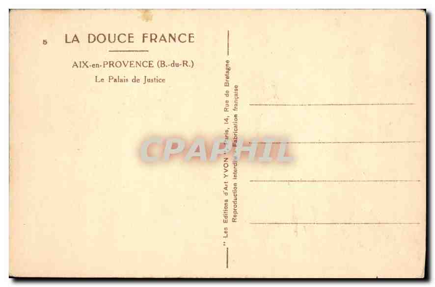 Aix-en-Provence — Le Palais de Justice — Éditions d'Art YVON — Achterkant