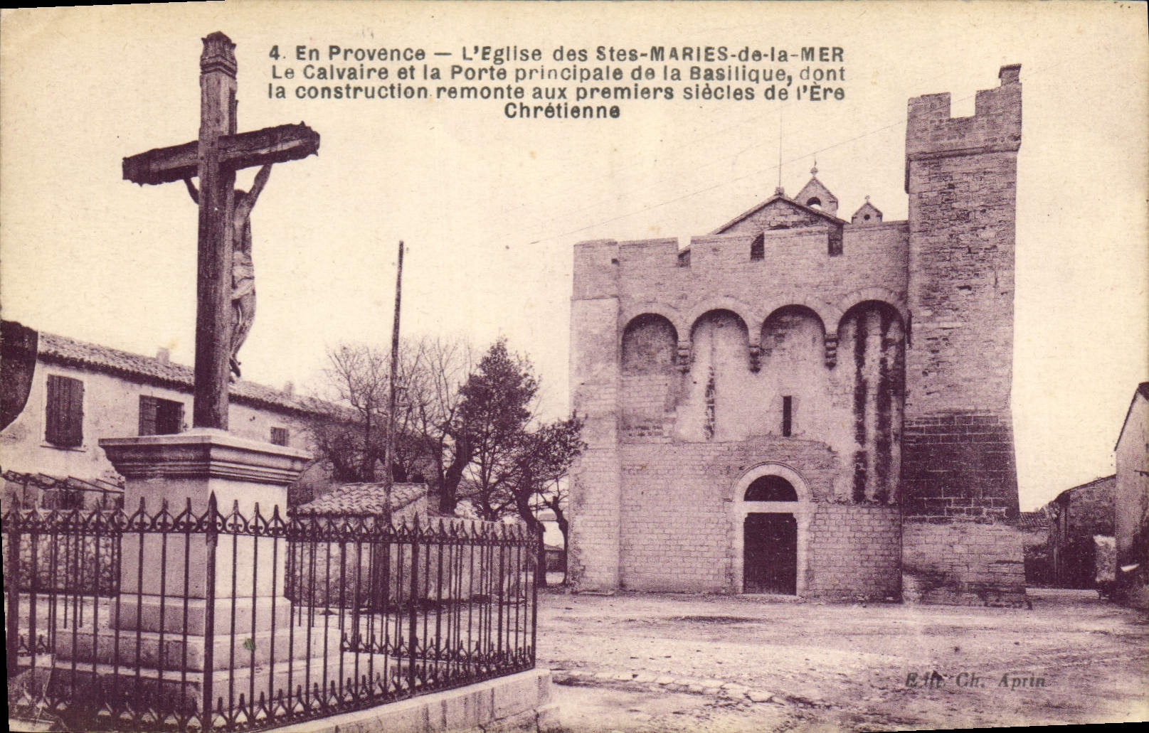 Les Saintes-Maries-de-la-Mer — Église et calvaire — Éditeur G. Gourjon, Marseille