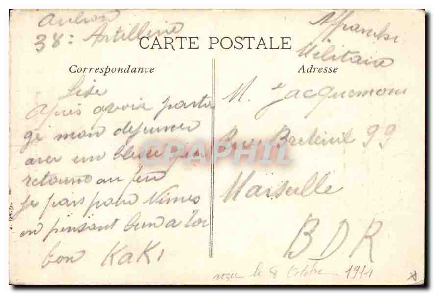 Femme frappée d'insolation devant l'église des Saintes-Maries-de-la-Mer — A. Merklié, Coll. L.A., n° 265 — Verso