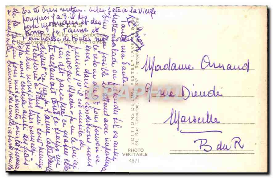 Les Alyscamps — Allée des Tombes — Éditeur Estel — Verso