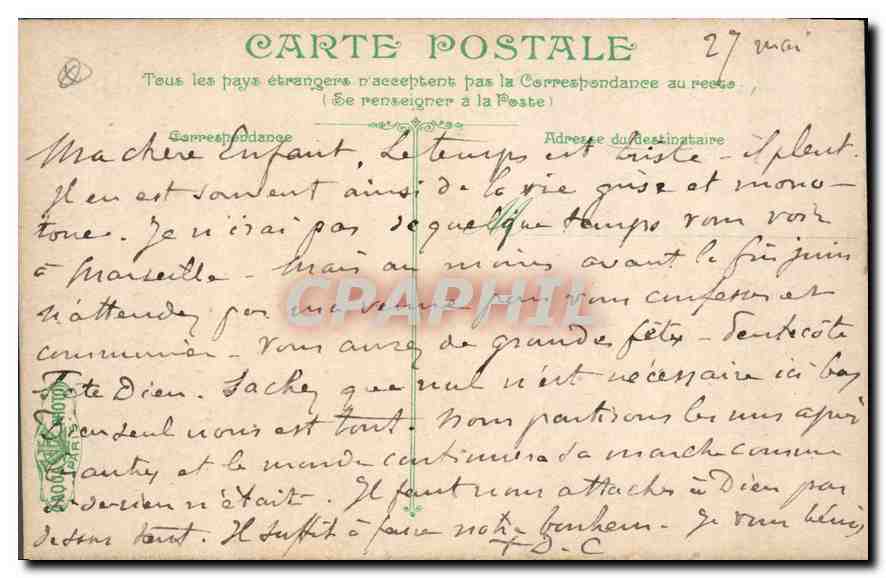 Auxerre - Galerie intérieures du Cloître (XIe siècle) — éditeur L.V.40, n° 2607 — Verso