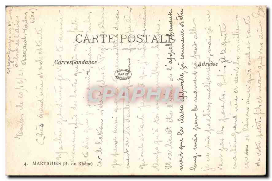 Martigues (B. du Rhône) — puerto de pesca con barcos y redes — Tarjeta postal n°4 — Reverso