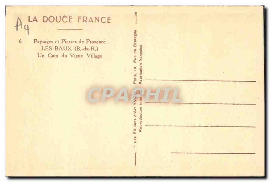 Un Coin du Vieux Village — Les Baux-du-Rhône — Éditeur : Les Éditions d'Art Yvon — Rückseite