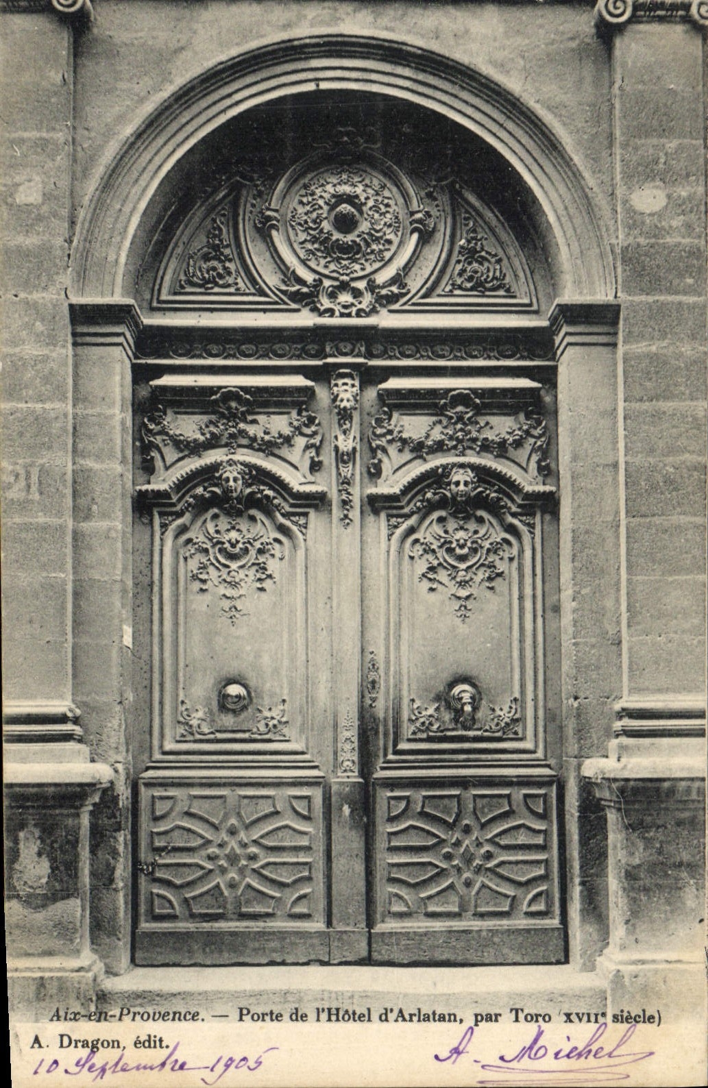Aix-en-Provence — Tür des Hôtel d'Arlatan, von Toro 17. Jahrhundert — A. Dragon, Verlag