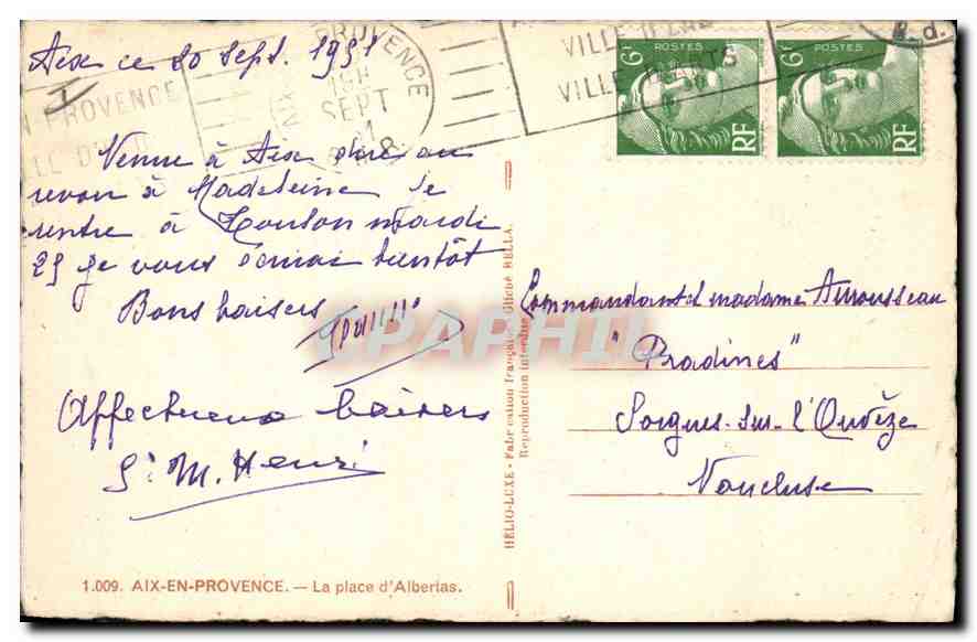 Place d'Albertas — Aix-en-Provence — Rolle — Verso