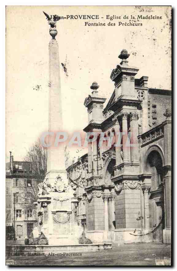 CPA Aix en Provence Eglise de la Madeleine fontaine des Precheurs 