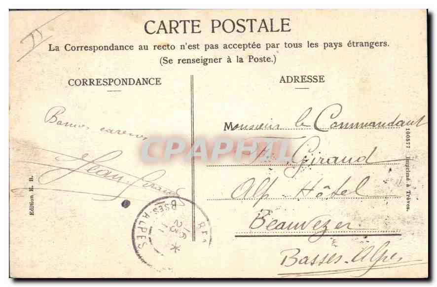 Marseille - Der Triumphbogen (Porte d'Aix). — Ausgabe M. B. — Rückseite