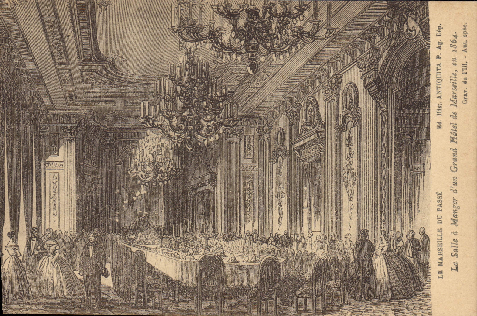 CPA Le Marseille du Passe la salle a manger d'un grand Hotel de Marseille en 1864 