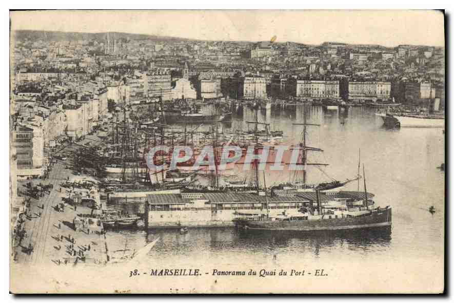 CPA Marseille panorama du Quai du Port Bateaux
