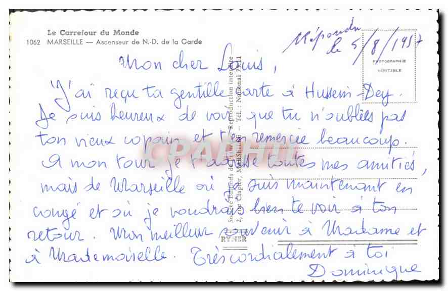 CPA Marseille Ascenseur de N D de la Garde  — Rückseite