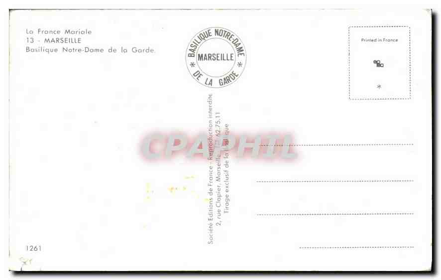CPM Marseille Basilique Notre Dame de la Garde  — Rückseite