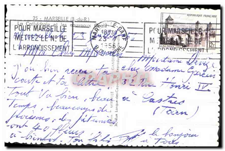 CPM Marseille B du R la cathedrale et les nouveaux Quais — Verso
