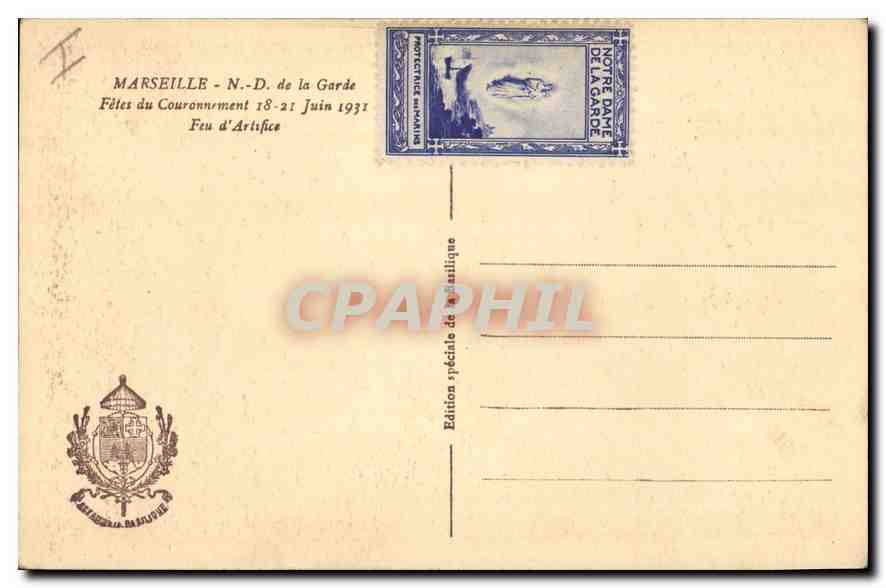 CPA Marseille N D de la Garde Fetes du Couronnement 18 21 Juin 1931 Feu d'Artifice  — Rückseite