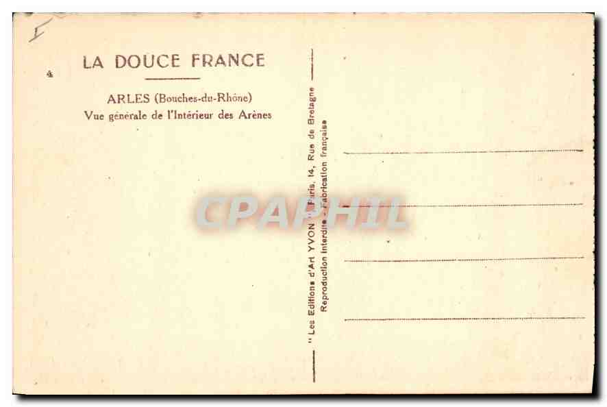 CPA Arles Bouches du Rhone vue generale de l'interieur des Arenes  — Rückseite