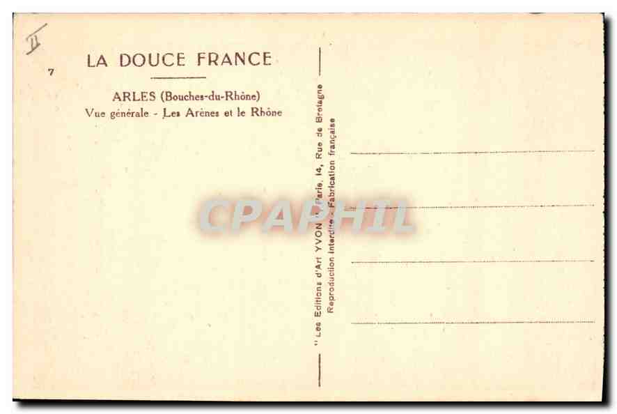 Arles — Vue générale — Les Arènes et le Rhône — Éditions d'Art YVON, Paris — Reverso