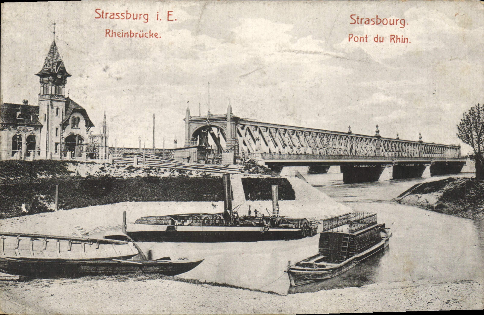 CPA Strassburg Rheinbrucke strasbourg Pont du Rhin Bateaux