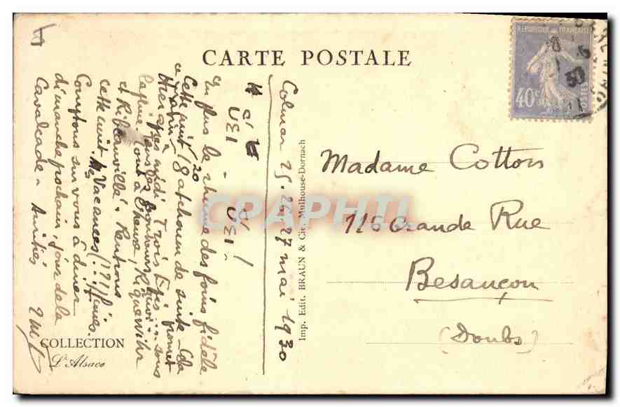 CPA COLMAR EGLISH ST-MARTIN LES AUTELS DU CHOEUR — Rückseite