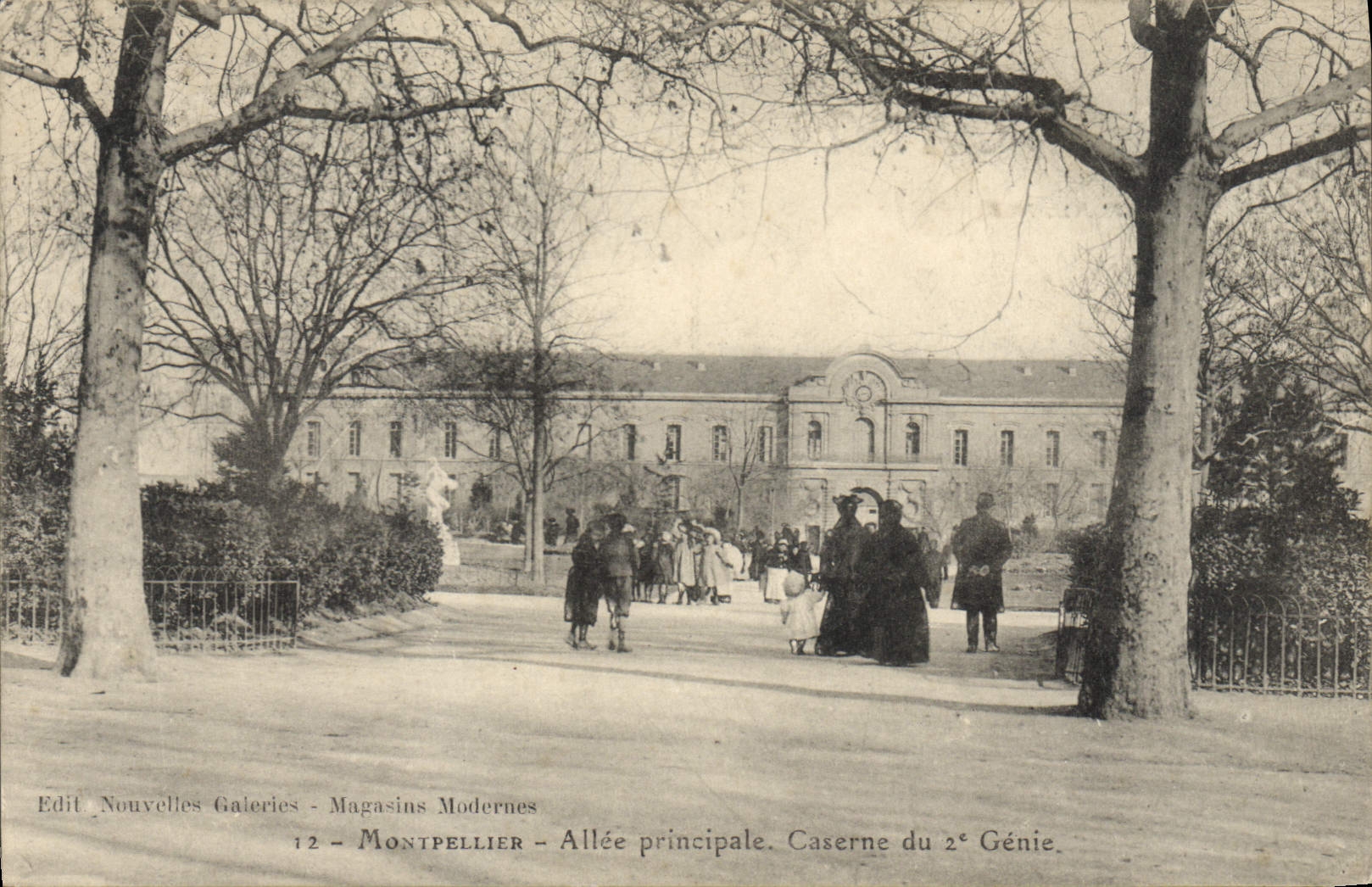 Montpellier - Hauptstraße - Kasernen des 2. Ingenieurregiments — Verlag Nouvelles Galeries - Moderne Geschäfte, Nr. 12