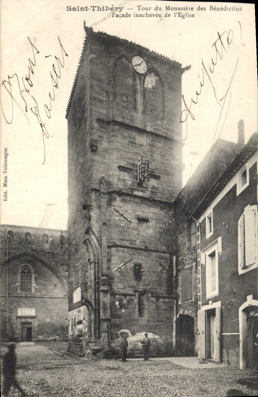 CPA Saint Thibery Tour du Monastere des Benedictins Facade inachevee de l'Eglise