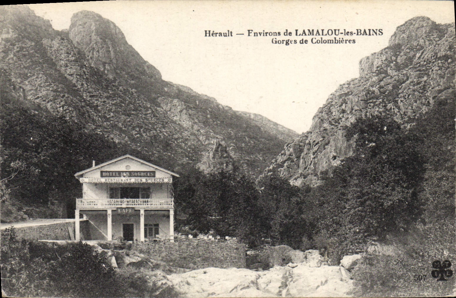 Gorges de Colombières — Hôtel-Restaurant des Sources — Éditeur M.T. imp. Forges, n°507