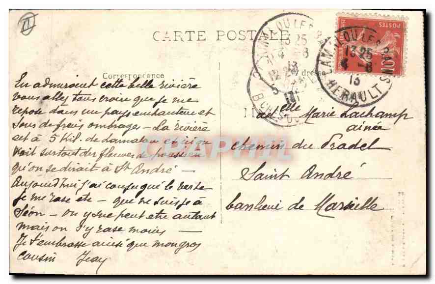 CPA LAMALOU les BAINS Riviere de I'Orb — Rückseite