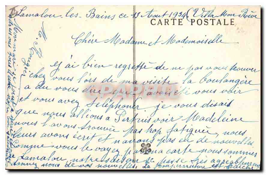 CPA LAMALOU les BAINS Le Casino — Rückseite