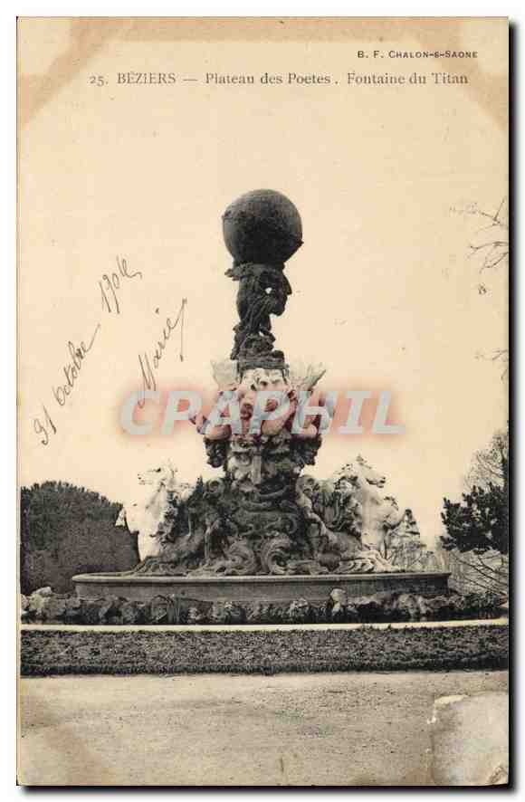 Béziers — Plateau des Poètes. Fontaine du Titan — B. F. Chalon-sur-Saône, n°25