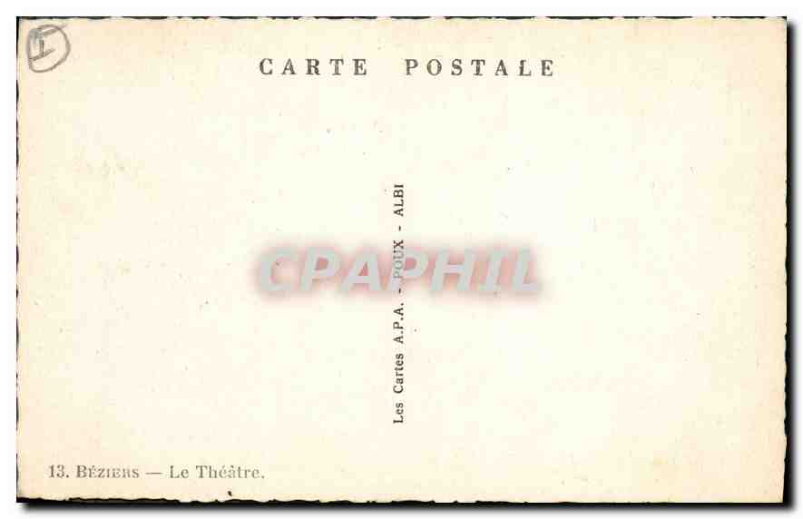 CPA Beziers Le theatre — Rückseite