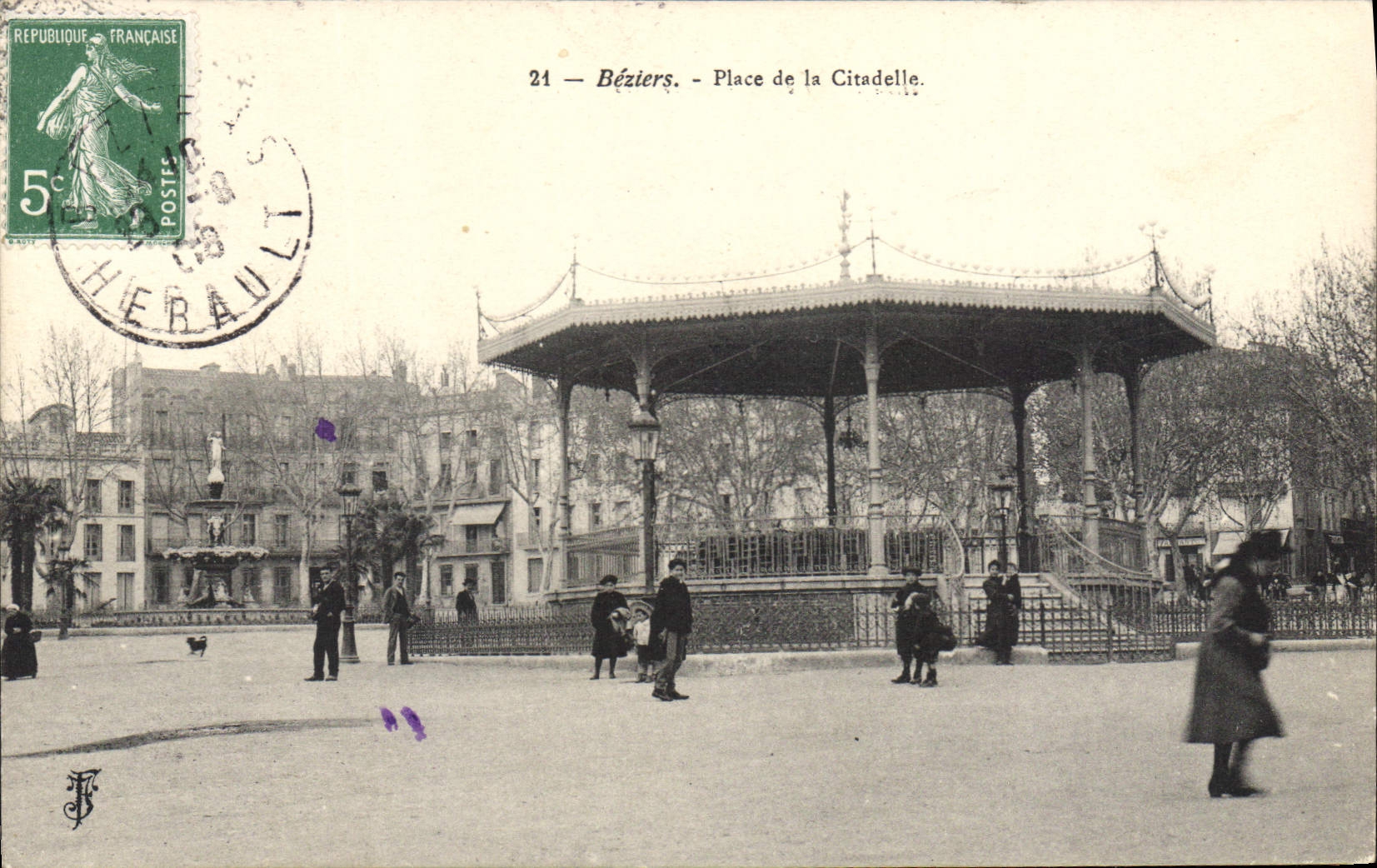 Béziers - Place de la Citadelle — zentraler Kiosk und Brunnen — Verlag F. (n°21)