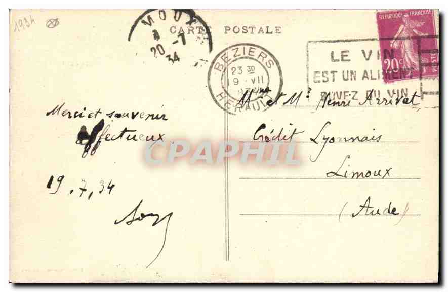 Béziers poétique et pittoresque — La Rivière l'Orb — Éditeur Claretton - Béziers, n°13 — Rückseite