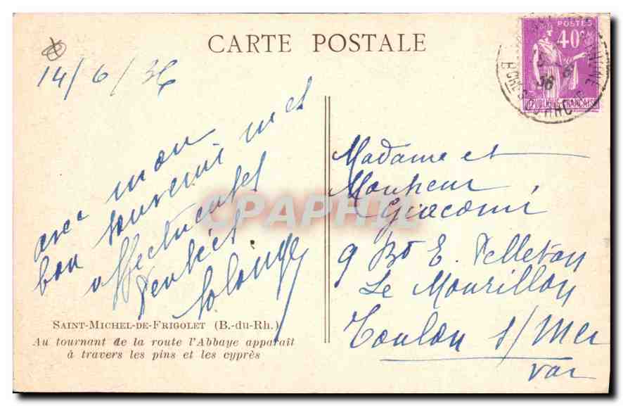 CPA St Michel de Frigolet Au tournant de la route l'Abbaye  — Verso