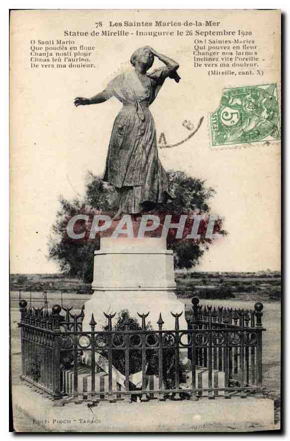 Les Saintes-Maries-de-la-Mer — Statue de Mireille — Éditeur Pidoch, Tarascon, n°78