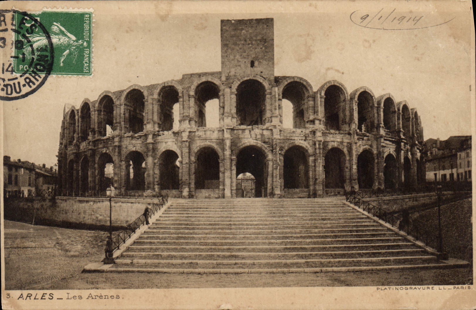 ARLES — Les Arènes — PLATINOGRAVURE LL — PARIS