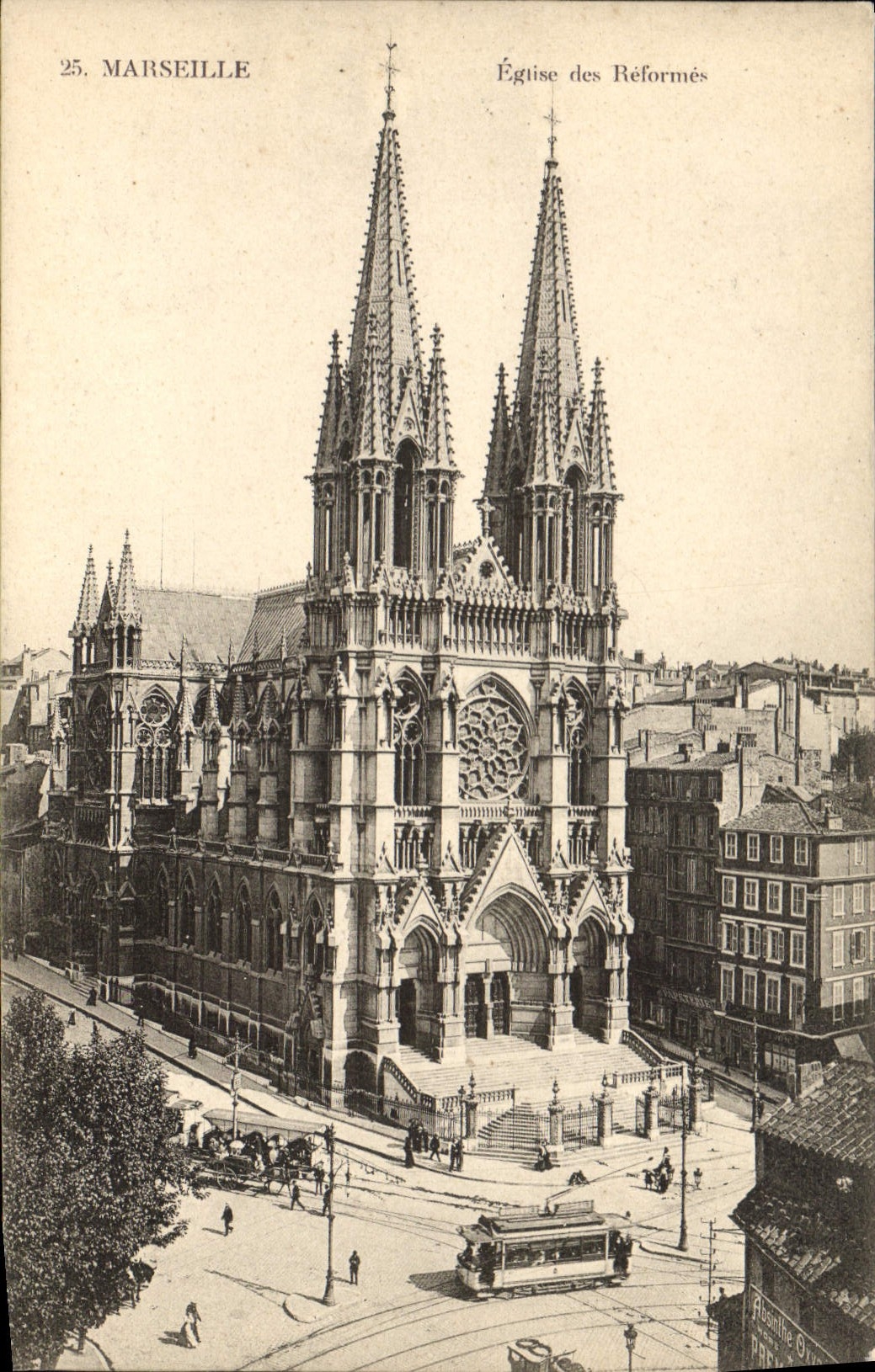 CPA Marseille Eglise des Reformes Tramway