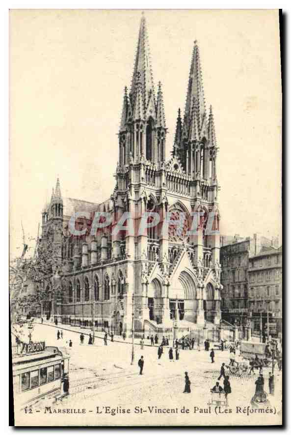CPA Marseille L'Eglise St Vincent de Paul Les Reformes Tramway