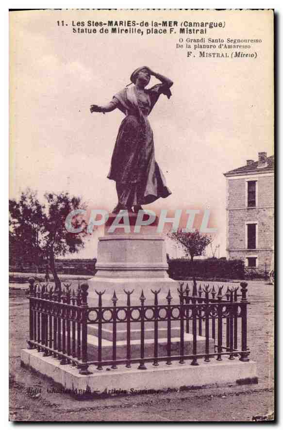 Les Sœurs-Marie-de-la-Mer (Camargue) — Statue de Mireille, place F. Mistral — Édit. Chanteur, Arlès, Sérignac