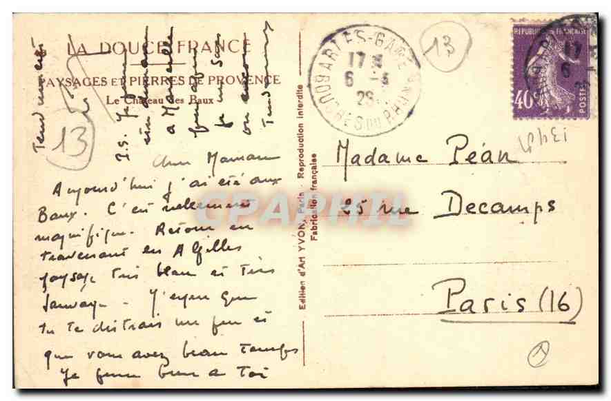 Le Château des Baux — Ruines sur falaise — Édition d'Art Yvon — Verso