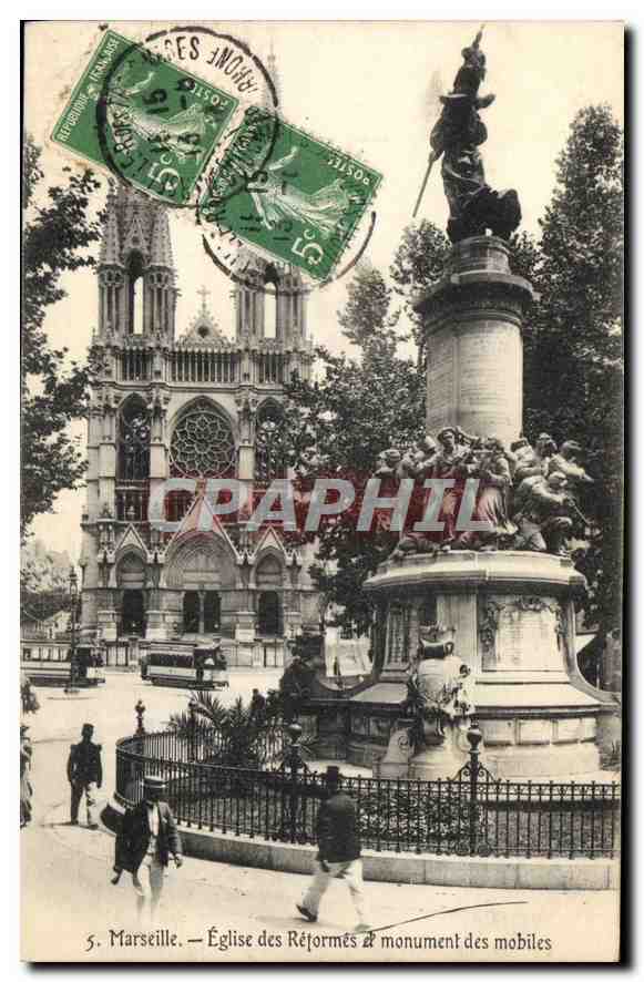 CPA Marseille Eglise des Reformes et Monument des Mobiles 