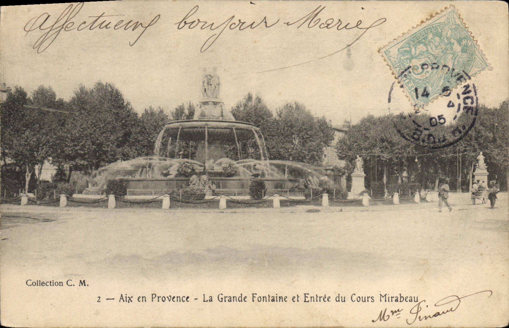 Aix-en-Provence — Ansicht der Grande Fontaine und Eingang zum Cours Mirabeau — Sammlung C. M.