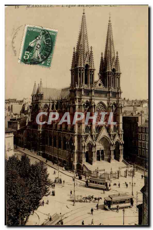 CPA Marseille l'Eglise des Reformes Tramway