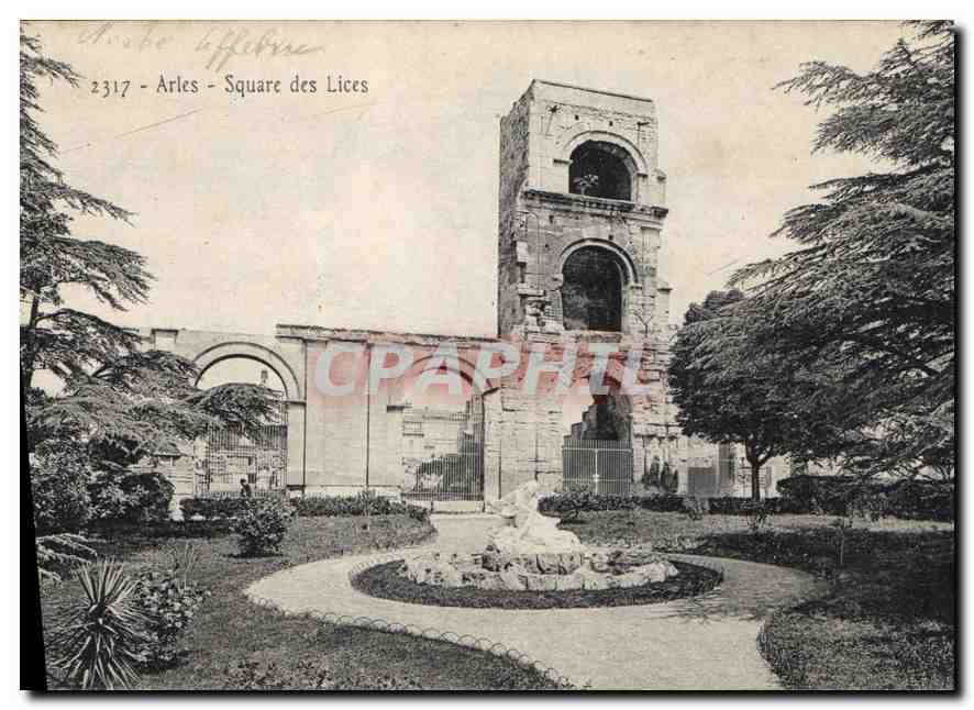 Arles - Square des Lices — Tour romaine et fontaine — éditeur Ch. de Laffebure, n° 2317