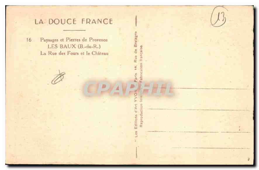 Les Baux-de-Provence — La Rue des Fours et le Château — Éditions d'Art YVON, Paris — Rückseite
