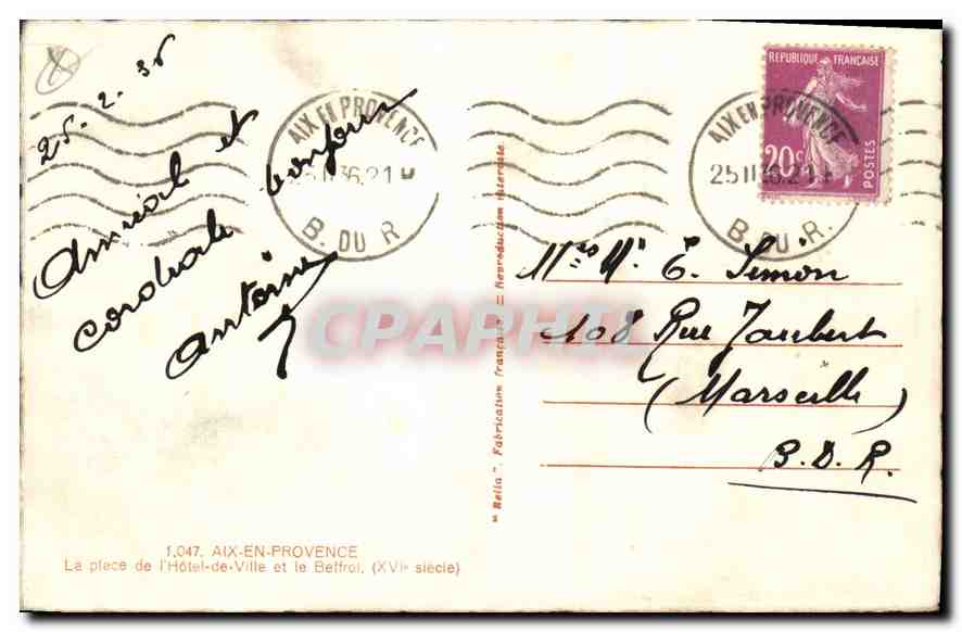 Aix-en-Provence — Rathaus und Glockenturm (16. Jahrhundert) — Rella, n° 1.047 — Rückseite