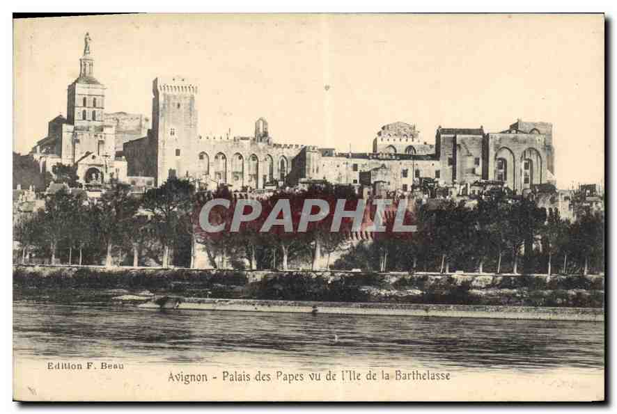 CPA Avignon Palais des Papes vu de l'Ile de la Barthelasse