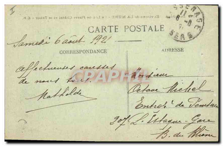 CPA Environs de la Mure Le Lac de Pierre Chatel et le Tabor — Verso